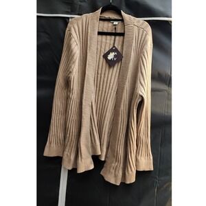 AVA & VIV Womens Cardigan 2X Beige Ribbed Open Front Long Sleeve Sweater